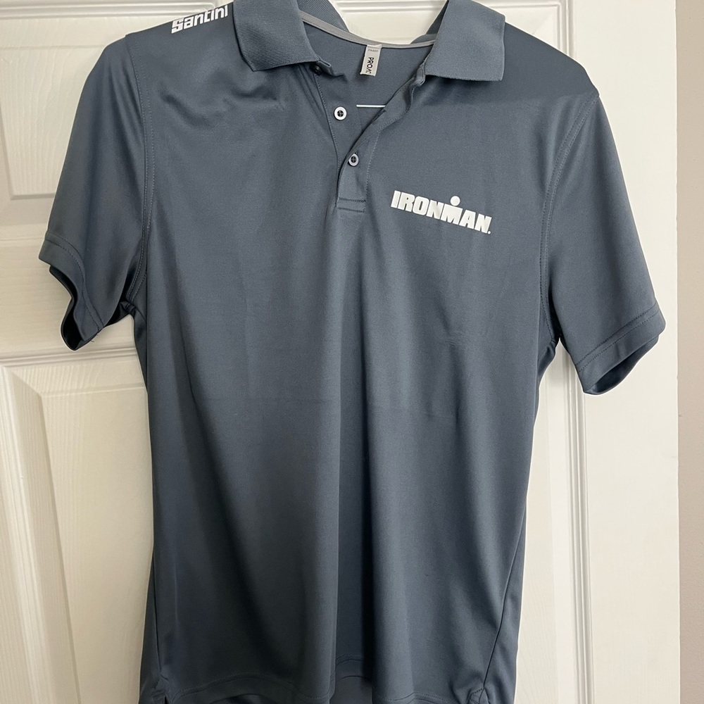 Official IRONMAN Triathalon Santini Polo Shirt Medium M Gray